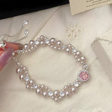 Luxury Pearl Bracelet with Pink Zircon & Crystal Accents