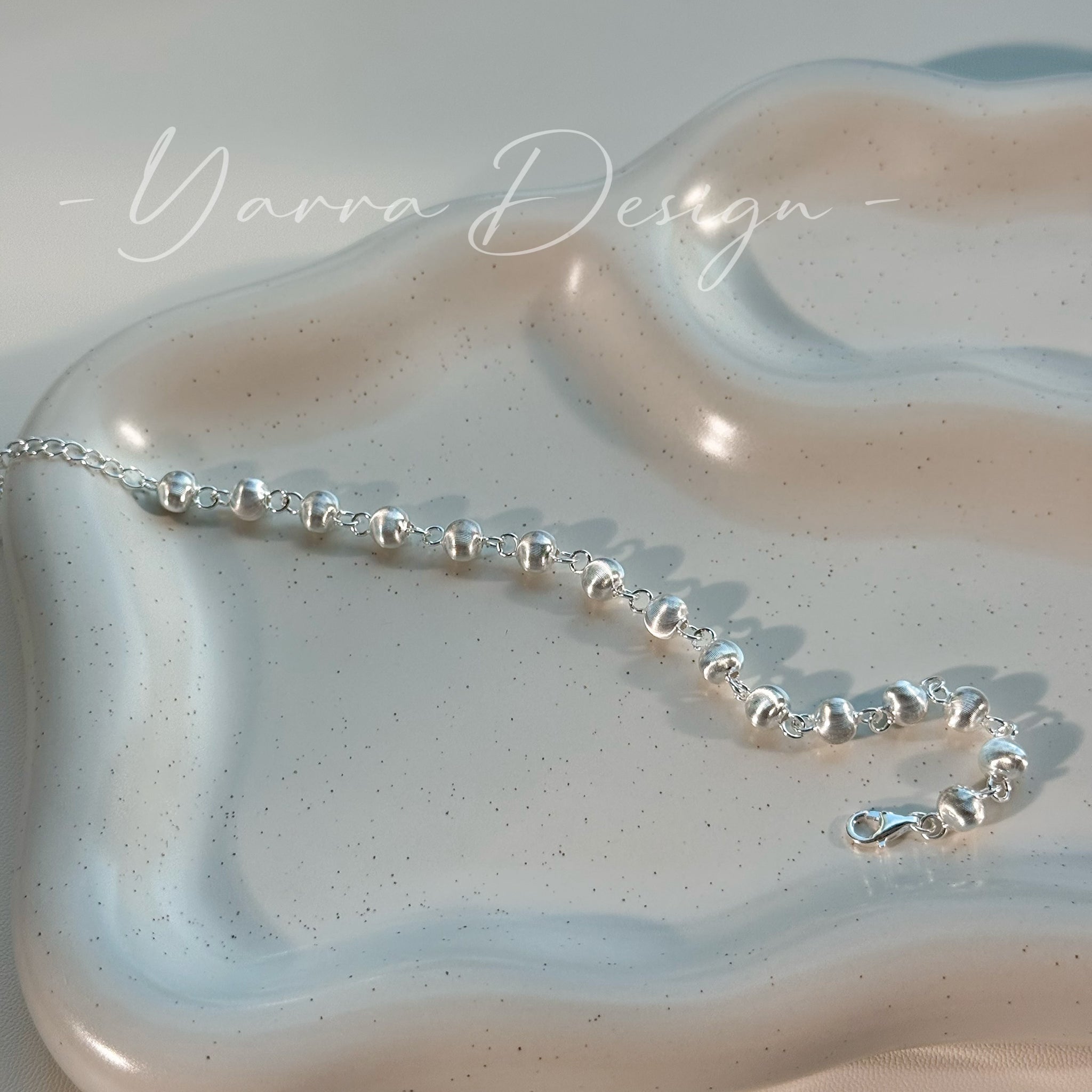 Minimalist Brushed Bead S925 Sterling Silver Bracelet