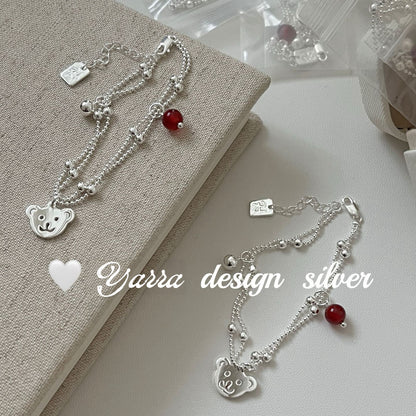 Red Agate Bear Charm Bracelet