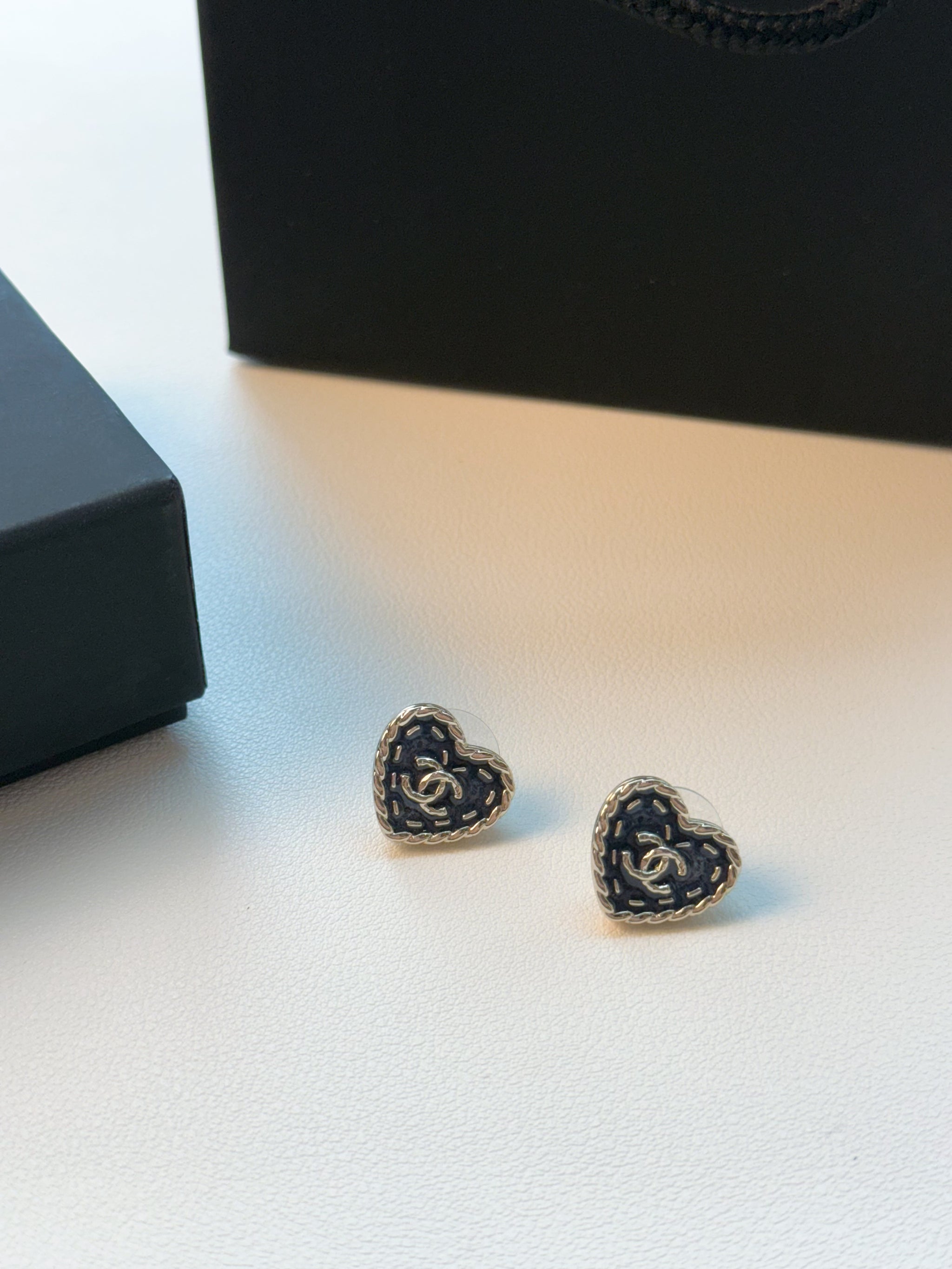 Vintage Heart Logo Crystal Stud Earrings