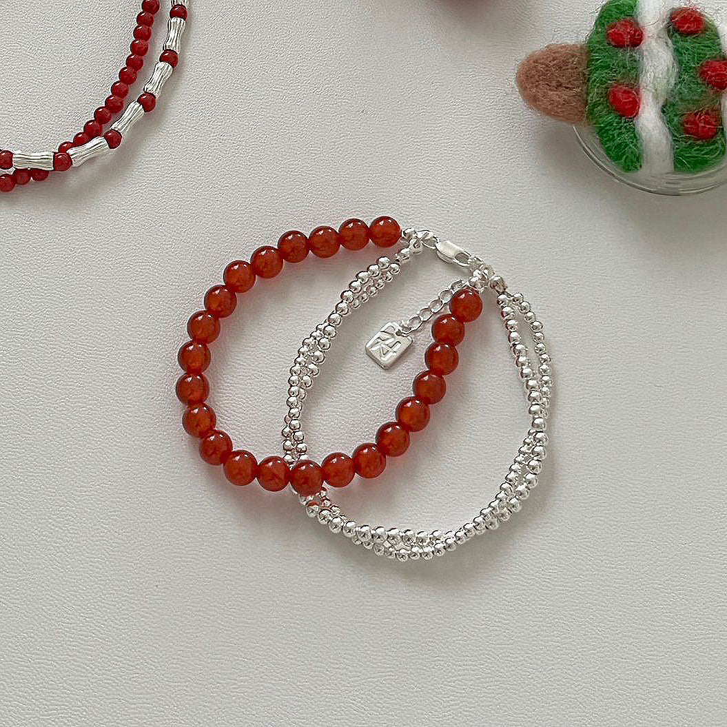 S925 Sterling Silver Red Bead Bracelet – Christmas & New Year Minimal Chic
