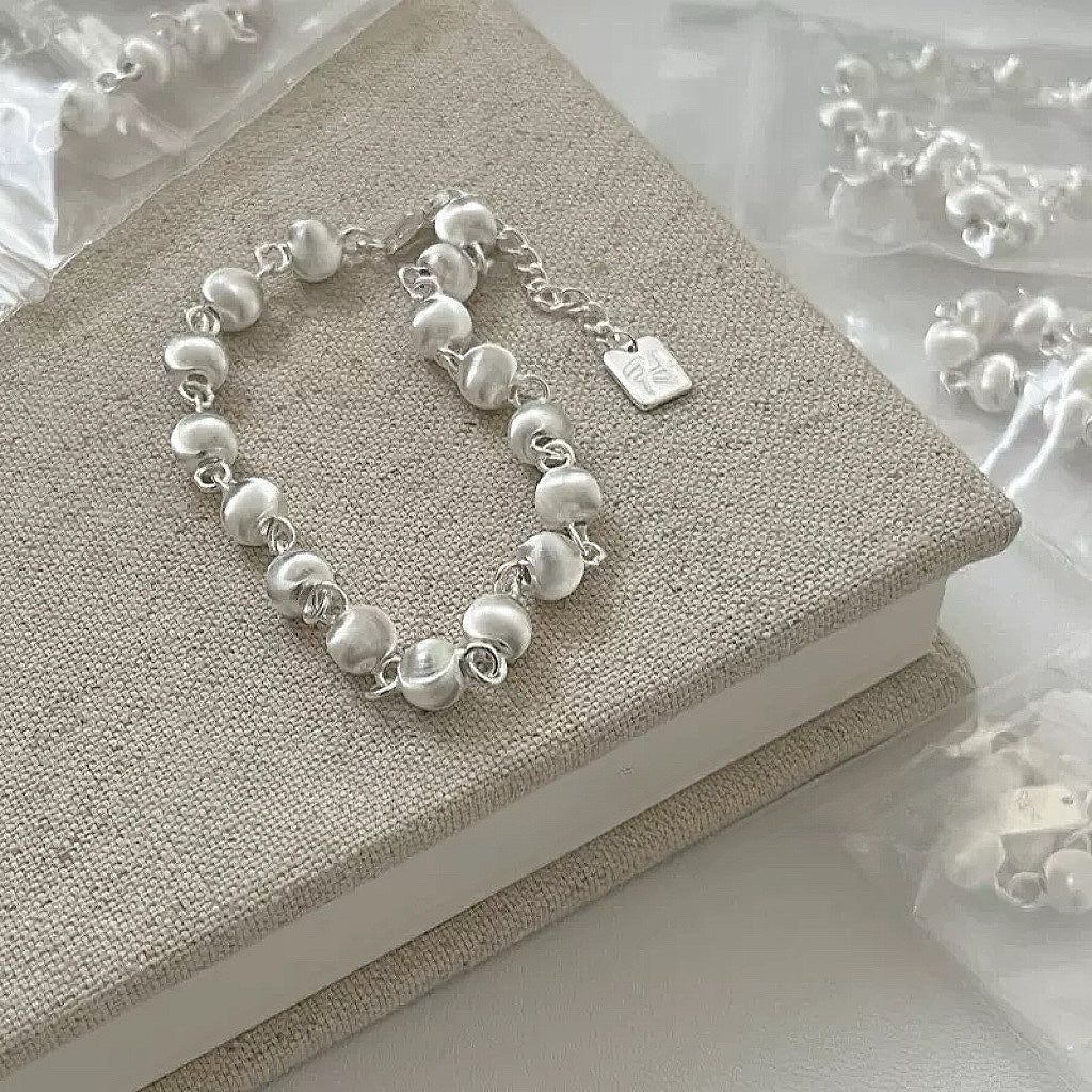 Minimalist Brushed Bead S925 Sterling Silver Bracelet