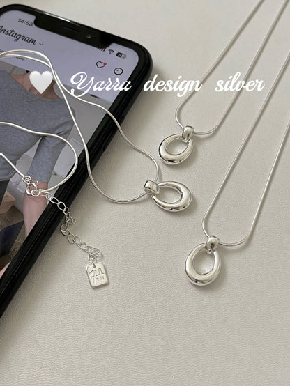 S925 Sterling Silver Hollow Oval Necklace