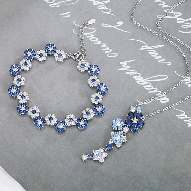 Elegant Zircon Flower Jewelry Set – Necklace & Bracelet