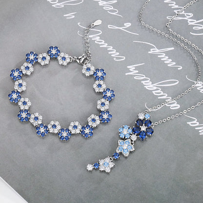 Elegant Zircon Flower Jewelry Set – Necklace & Bracelet
