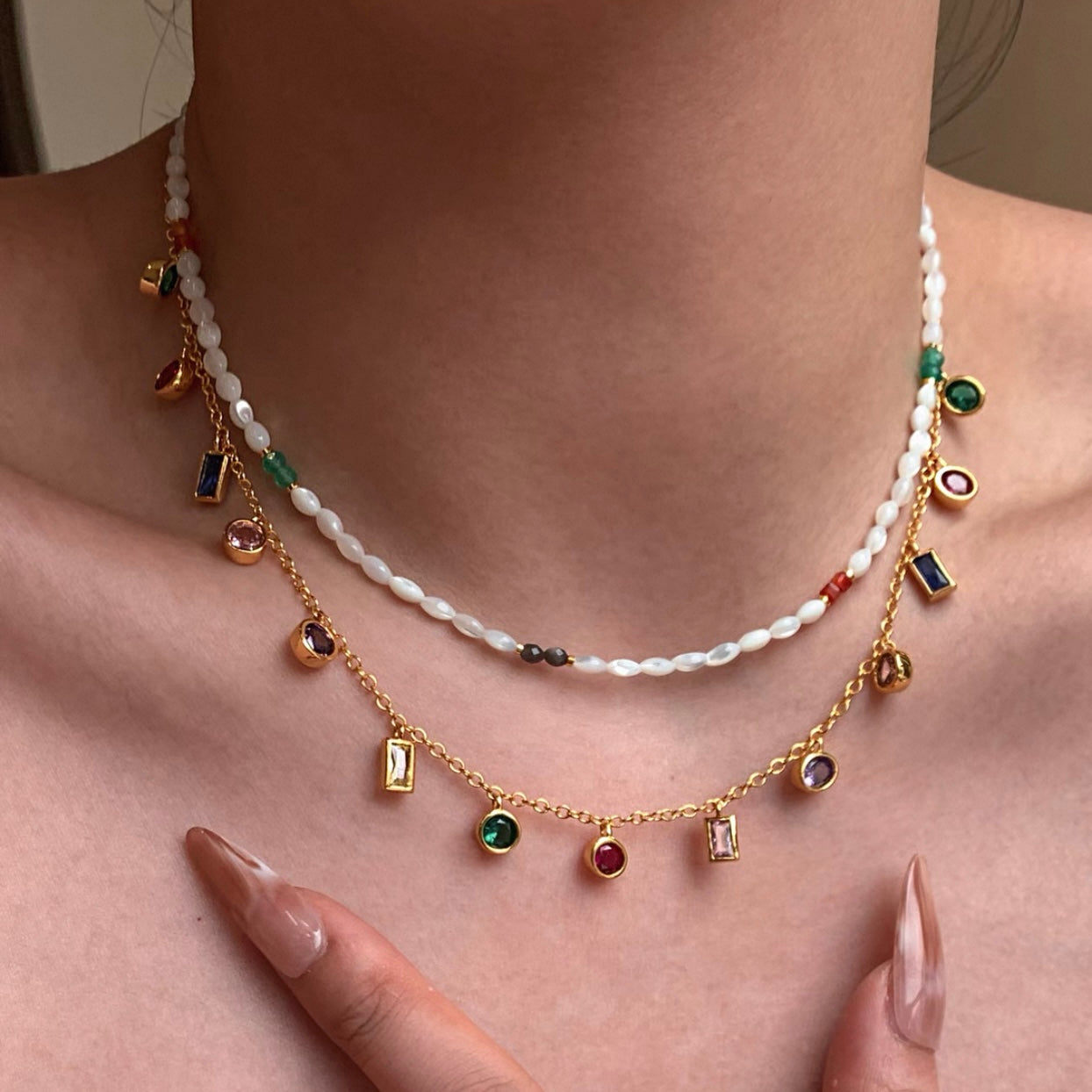 Shell Layered Necklace – Summer Gem Drop