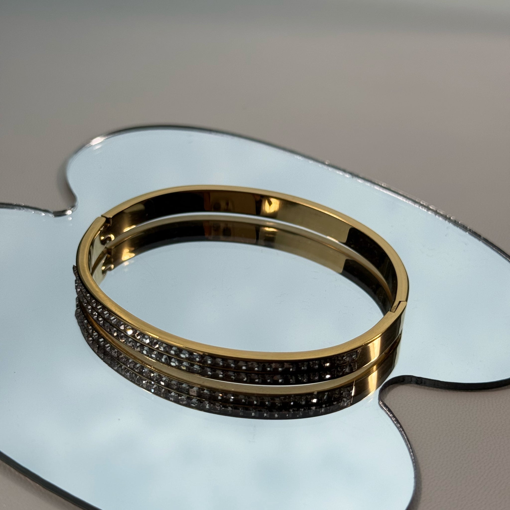 Double Row Crystal Bangle - Gold