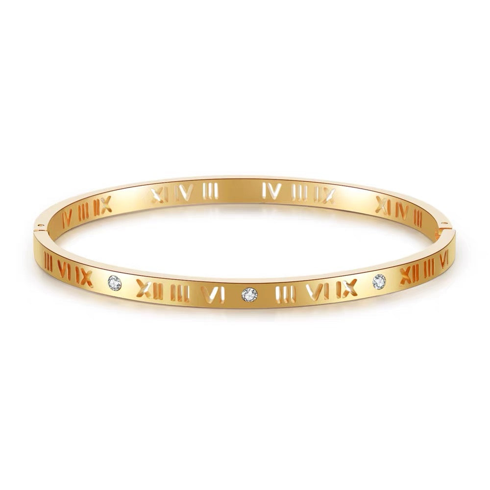 Roman Numeral Bangle – Gold