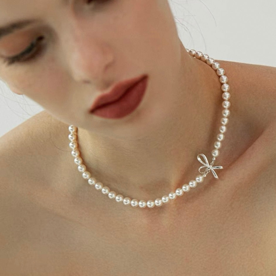 Bow-Tie Pearl Pendant Necklace