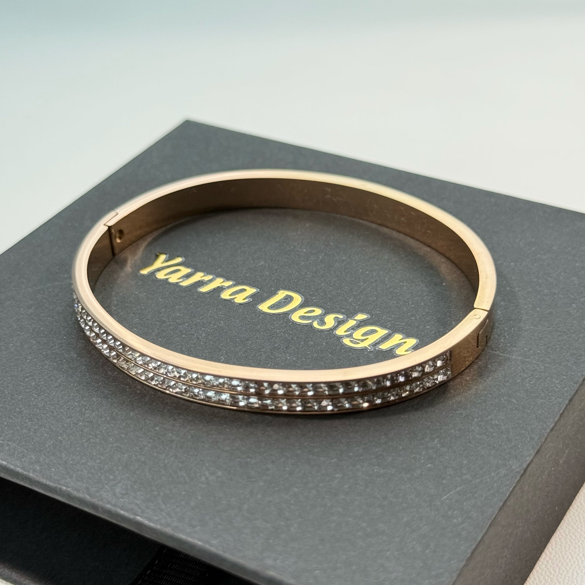 Double Row Crystal Bangle - Rose Gold